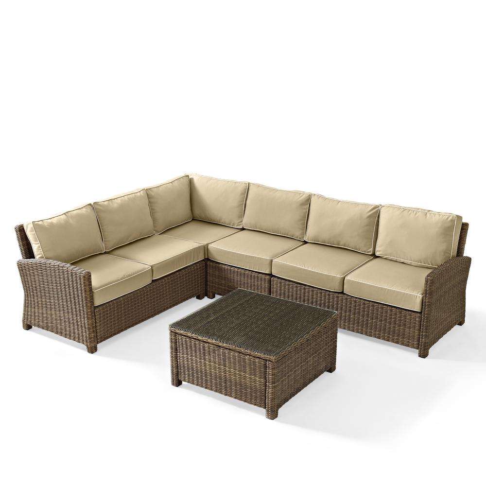 Bradenton 5Pc Outdoor Wicker Sectional Set Sand/Weathered Brown - Right Side Loveseat, Left Side Loveseat, Corner Chair, Center Chair, Sectional Glass Top Coffee Table. Picture 29