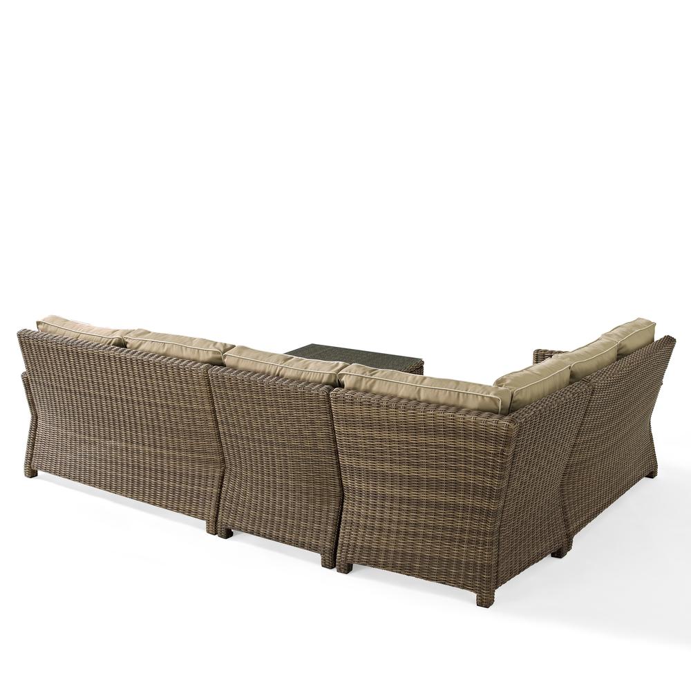 Bradenton 5Pc Outdoor Wicker Sectional Set Sand/Weathered Brown - Right Side Loveseat, Left Side Loveseat, Corner Chair, Center Chair, Sectional Glass Top Coffee Table. Picture 30