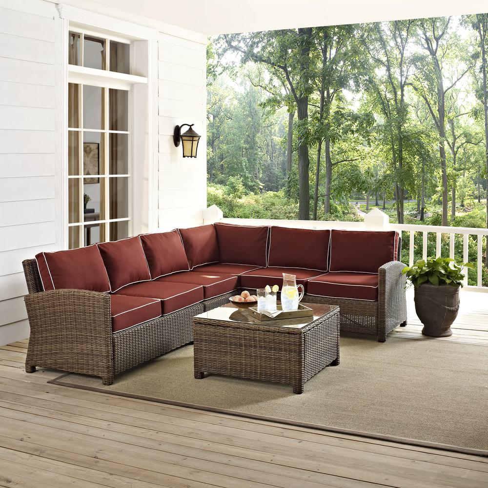 Bradenton 5Pc Outdoor Wicker Sectional Set Sangria/Weathered Brown. Picture 25