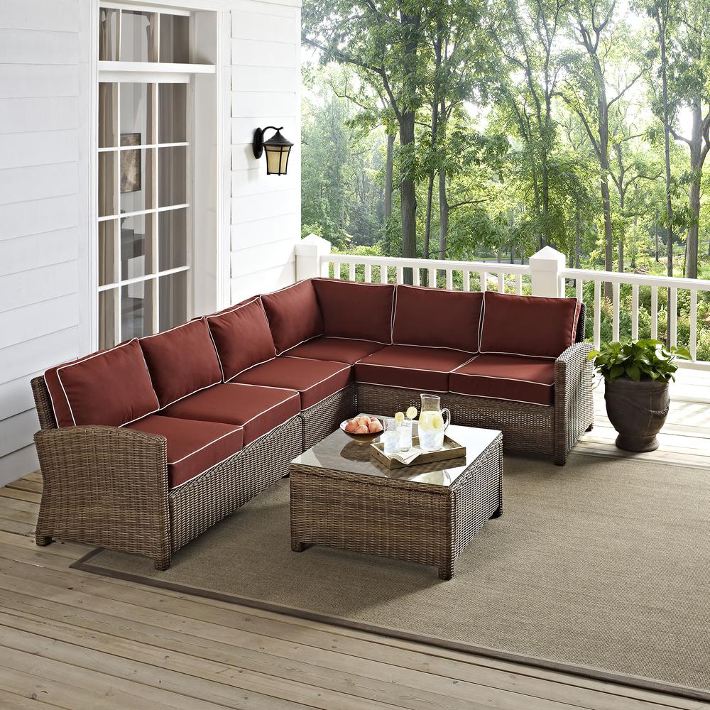 Bradenton 5Pc Outdoor Wicker Sectional Set Sangria/Weathered Brown. Picture 26