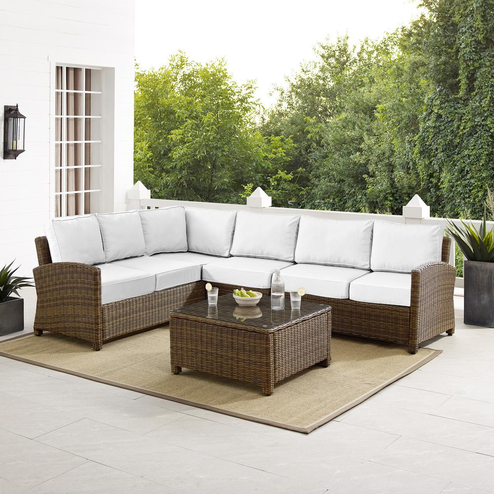 Bradenton 5Pc Outdoor Sectional Set - Sunbrella White/Weathered Brown. Picture 1