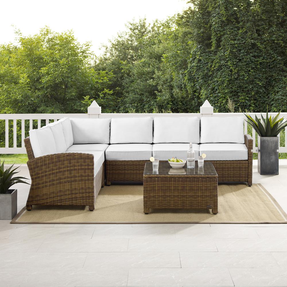 Bradenton 5Pc Outdoor Sectional Set - Sunbrella White/Weathered Brown. Picture 2