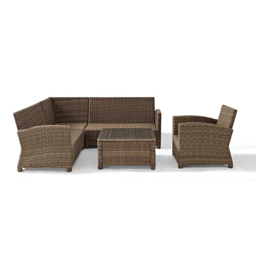 Bradenton 5Pc Outdoor Wicker Sectional Set Navy/Weathered Brown - Right Side Loveseat, Left Side Loveseat, Corner Chair, Arm Chair, Sectional Glass Top Coffee Table. Picture 36