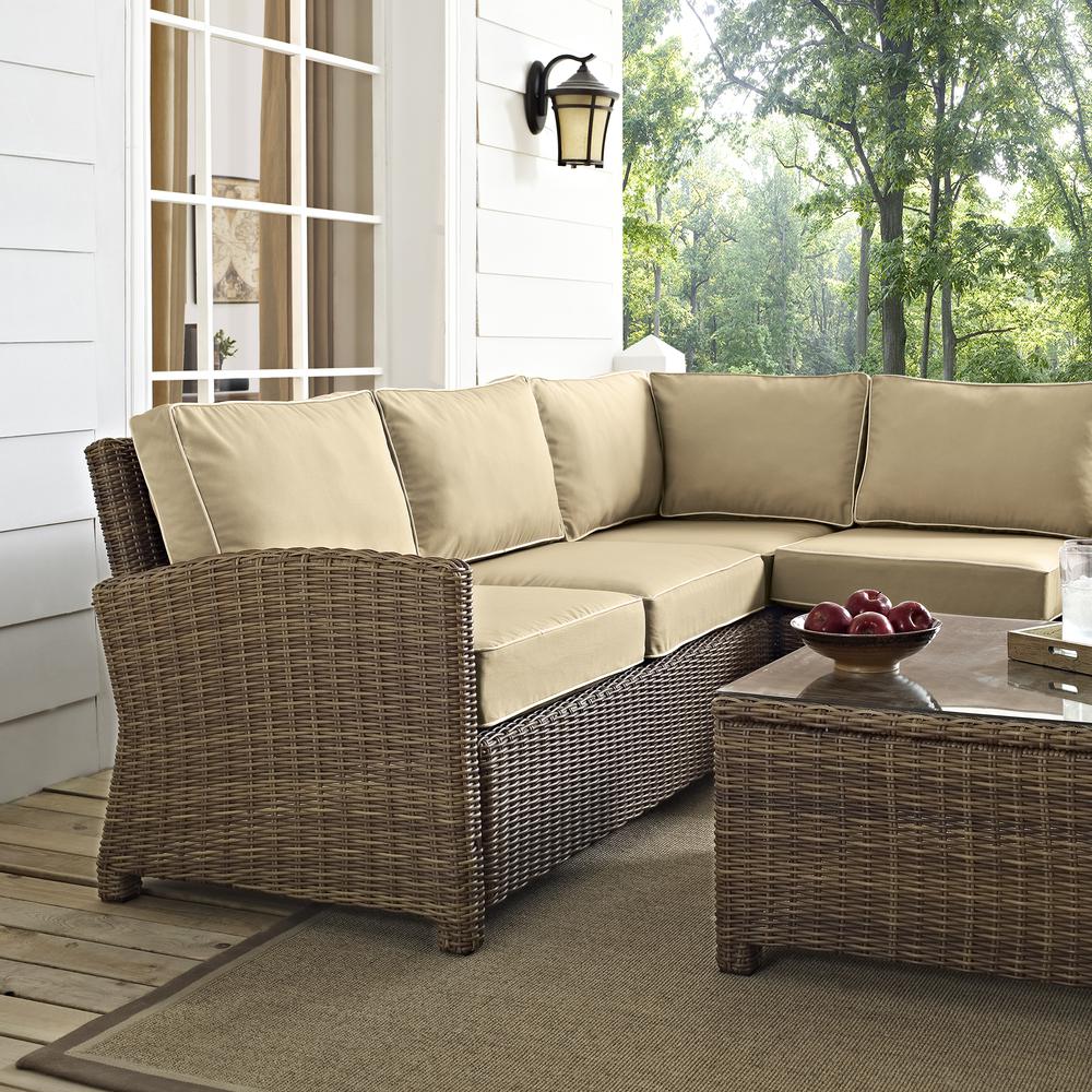 Bradenton 5Pc Outdoor Wicker Sectional Set Sand/Weathered Brown - Right Side Loveseat, Left Side Loveseat, Corner Chair, Arm Chair, Sectional Glass Top Coffee Table. Picture 29