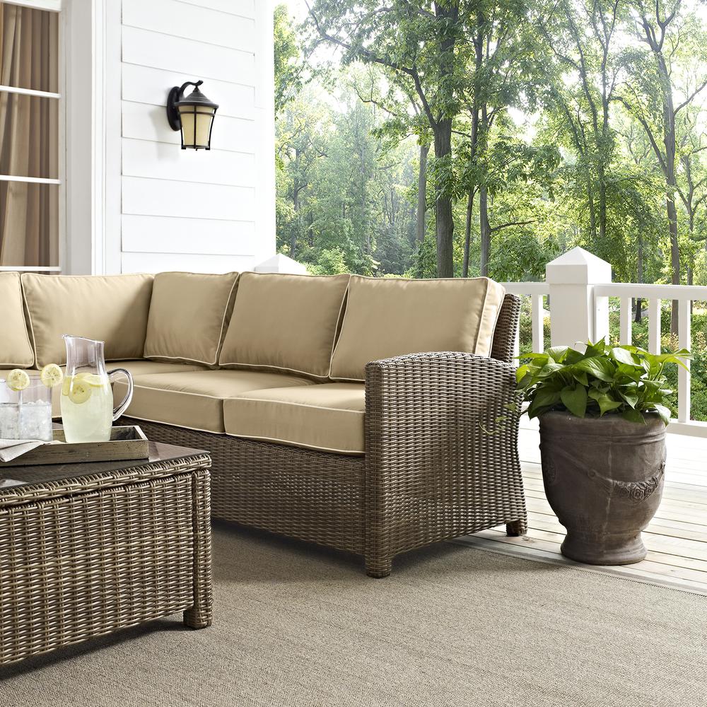 Bradenton 5Pc Outdoor Wicker Sectional Set Sand/Weathered Brown - Right Side Loveseat, Left Side Loveseat, Corner Chair, Arm Chair, Sectional Glass Top Coffee Table. Picture 30