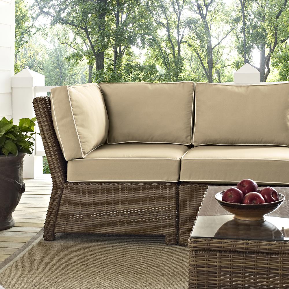 Bradenton 5Pc Outdoor Wicker Sectional Set Sand/Weathered Brown - Right Side Loveseat, Left Side Loveseat, Corner Chair, Arm Chair, Sectional Glass Top Coffee Table. Picture 31