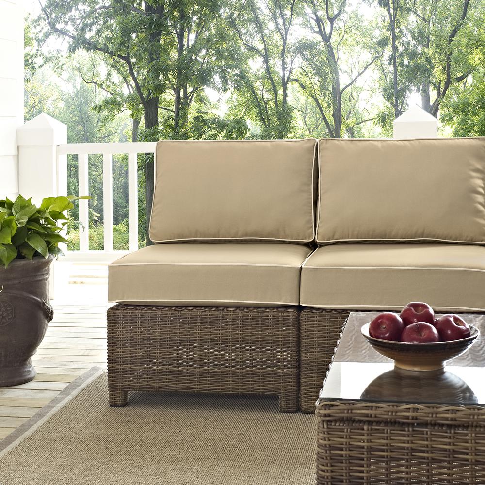Bradenton 5Pc Outdoor Wicker Sectional Set Sand/Weathered Brown - Right Side Loveseat, Left Side Loveseat, Corner Chair, Arm Chair, Sectional Glass Top Coffee Table. Picture 32