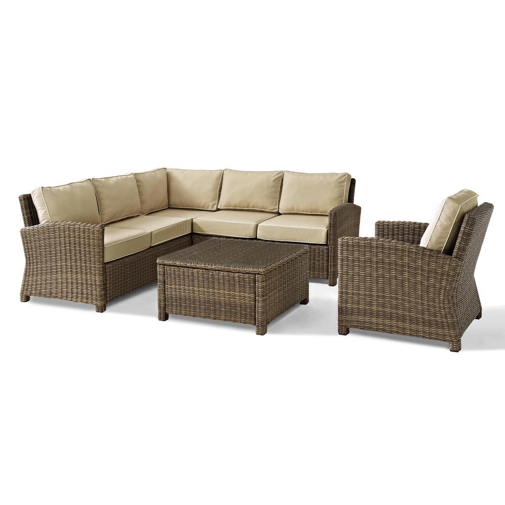 Bradenton 5Pc Outdoor Wicker Sectional Set Sand/Weathered Brown - Right Side Loveseat, Left Side Loveseat, Corner Chair, Arm Chair, Sectional Glass Top Coffee Table. Picture 1