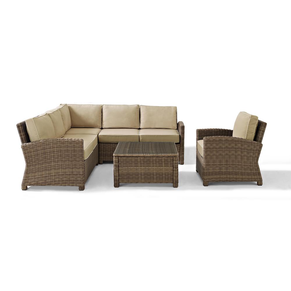 Bradenton 5Pc Outdoor Wicker Sectional Set Sand/Weathered Brown - Right Side Loveseat, Left Side Loveseat, Corner Chair, Arm Chair, Sectional Glass Top Coffee Table. Picture 33