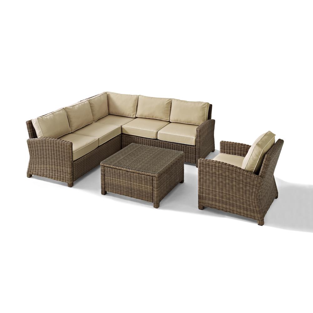 Bradenton 5Pc Outdoor Wicker Sectional Set Sand/Weathered Brown - Right Side Loveseat, Left Side Loveseat, Corner Chair, Arm Chair, Sectional Glass Top Coffee Table. Picture 34