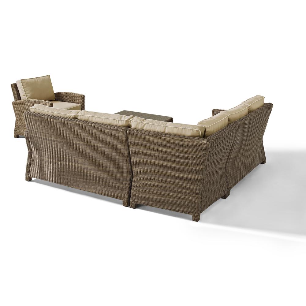 Bradenton 5Pc Outdoor Wicker Sectional Set Sand/Weathered Brown - Right Side Loveseat, Left Side Loveseat, Corner Chair, Arm Chair, Sectional Glass Top Coffee Table. Picture 35