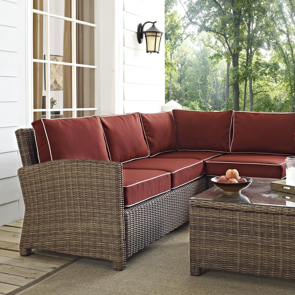 Bradenton 5Pc Outdoor Wicker Sectional Set Sangria/Weathered Brown - Right Side Loveseat, Left Side Loveseat, Corner Chair, Arm Chair, Sectional Glass Top Coffee Table. Picture 30