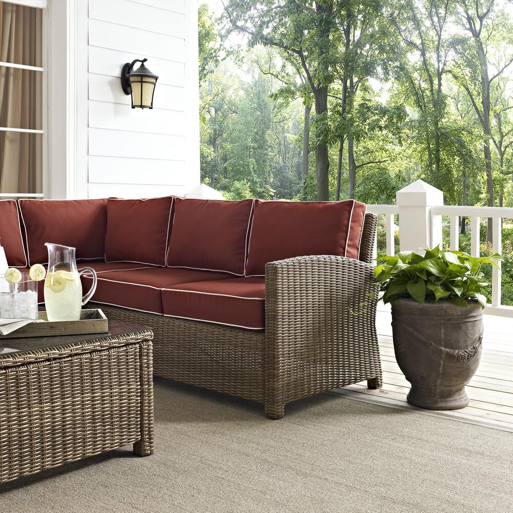 Bradenton 5Pc Outdoor Wicker Sectional Set Sangria/Weathered Brown - Right Side Loveseat, Left Side Loveseat, Corner Chair, Arm Chair, Sectional Glass Top Coffee Table. Picture 31