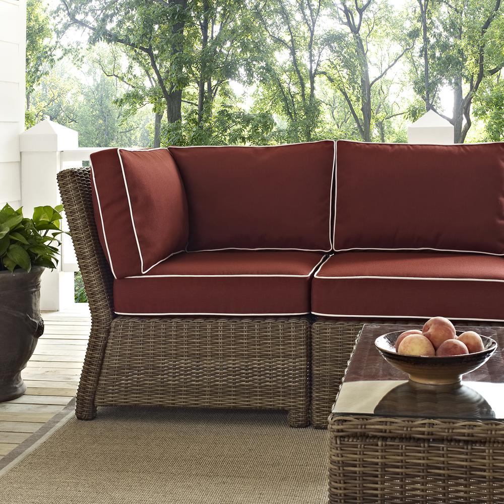 Bradenton 5Pc Outdoor Wicker Sectional Set Sangria/Weathered Brown - Right Side Loveseat, Left Side Loveseat, Corner Chair, Arm Chair, Sectional Glass Top Coffee Table. Picture 32