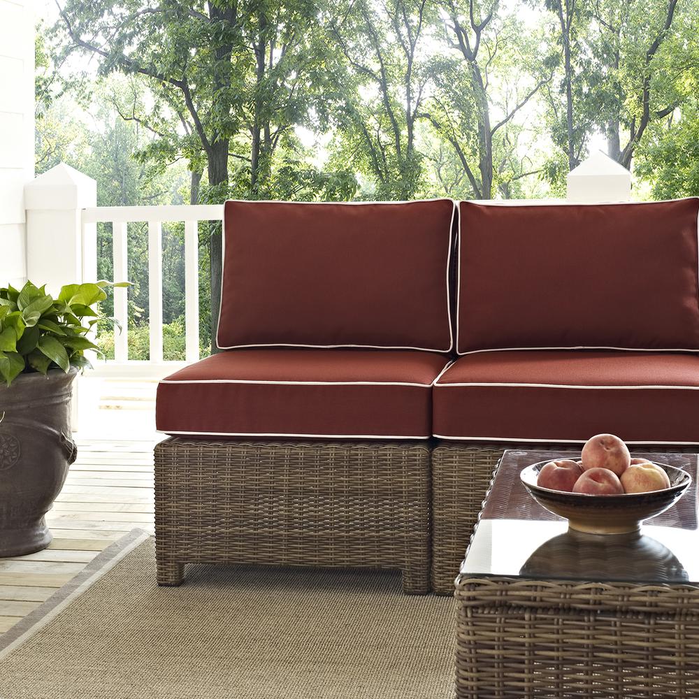 Bradenton 5Pc Outdoor Wicker Sectional Set Sangria/Weathered Brown - Right Side Loveseat, Left Side Loveseat, Corner Chair, Arm Chair, Sectional Glass Top Coffee Table. Picture 33