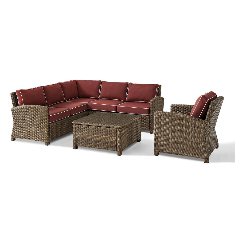 Bradenton 5Pc Outdoor Wicker Sectional Set Sangria/Weathered Brown - Right Side Loveseat, Left Side Loveseat, Corner Chair, Arm Chair, Sectional Glass Top Coffee Table. Picture 1