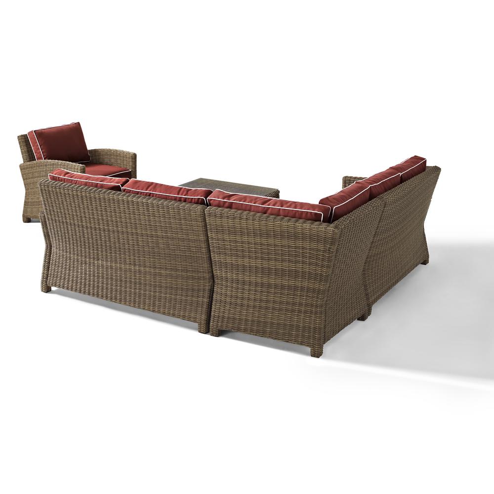 Bradenton 5Pc Outdoor Wicker Sectional Set Sangria/Weathered Brown - Right Side Loveseat, Left Side Loveseat, Corner Chair, Arm Chair, Sectional Glass Top Coffee Table. Picture 36