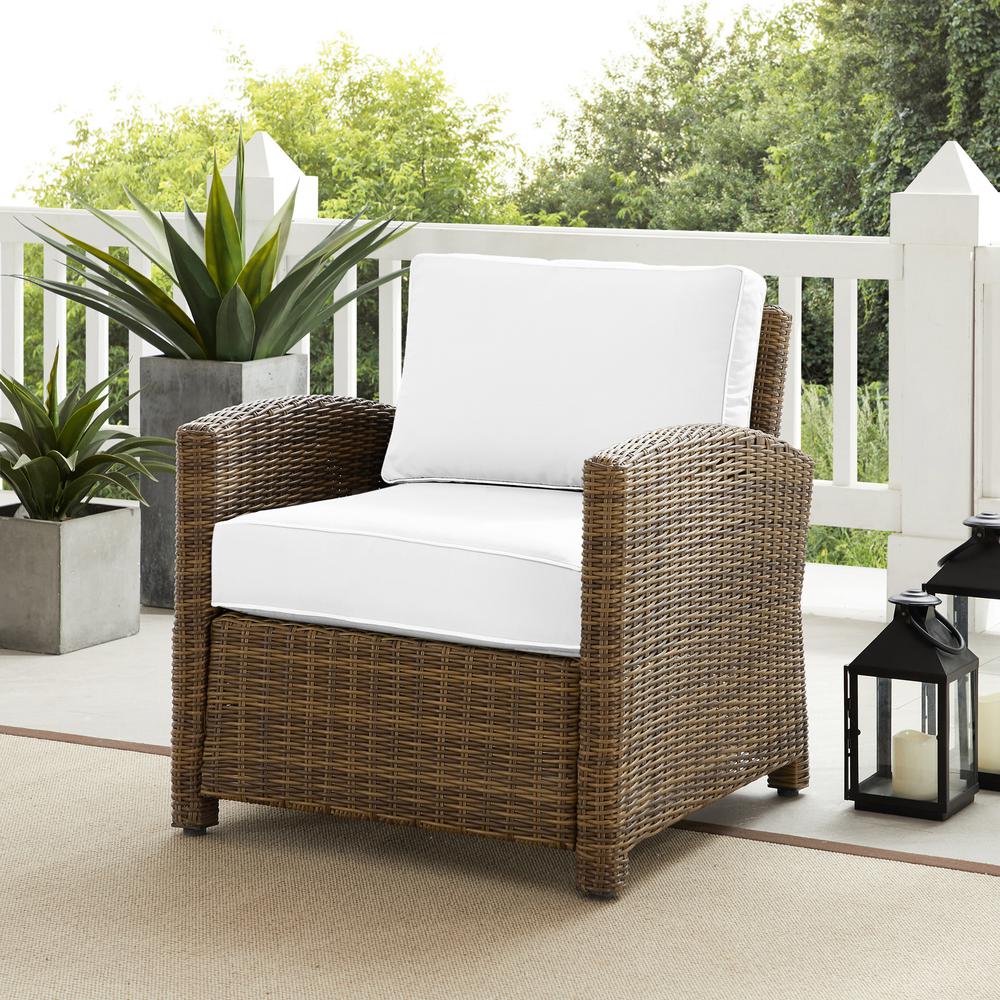 Bradenton Outdoor Armchair - Sunbrella White/Weathered Brown. Picture 1