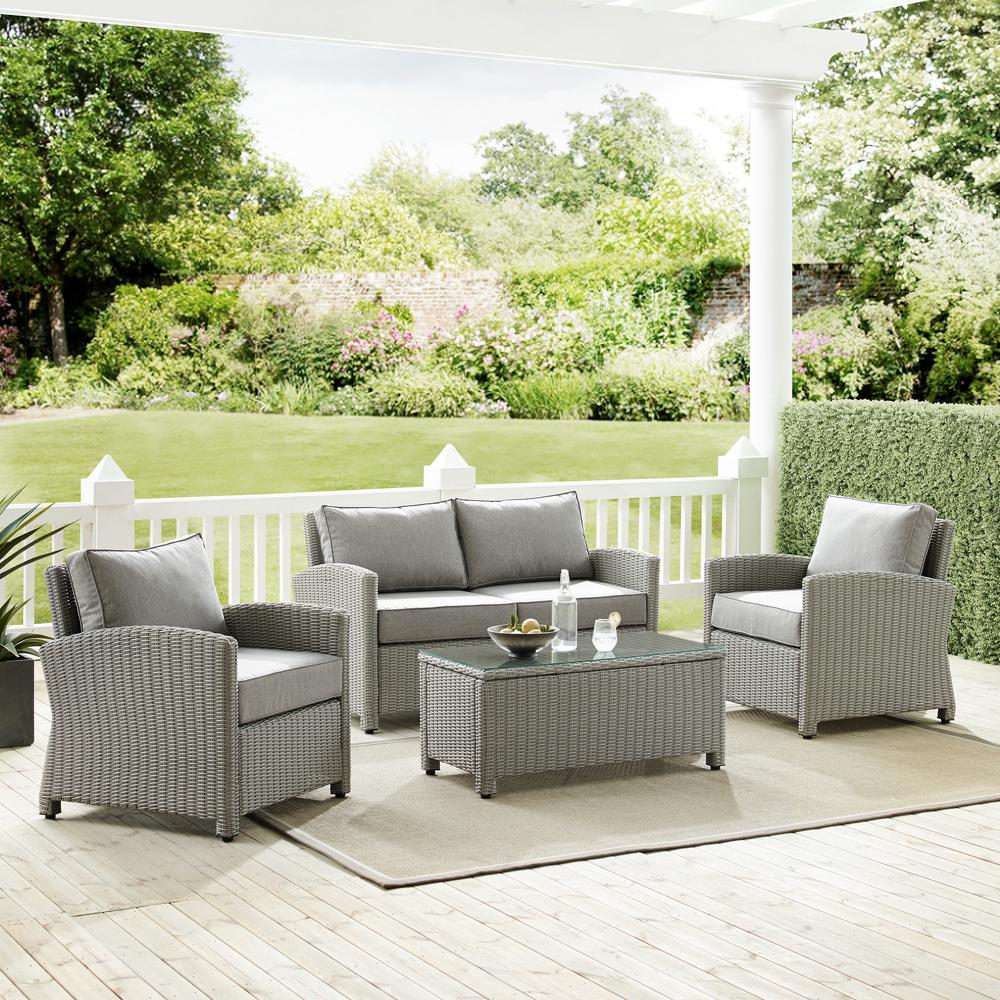 Bradenton 4Pc Outdoor Wicker Conversation Set Gray/Gray - Loveseat, Coffee Table, & 2 Arm Chairs. Picture 1