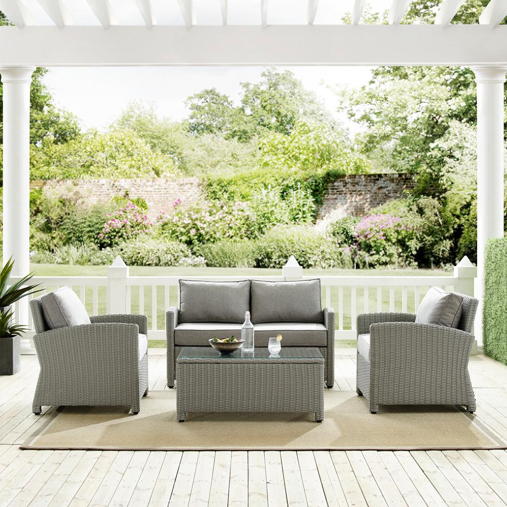 Bradenton 4Pc Outdoor Wicker Conversation Set Gray/Gray - Loveseat, 2 Arm Chairs, Glass Top Table. Picture 2