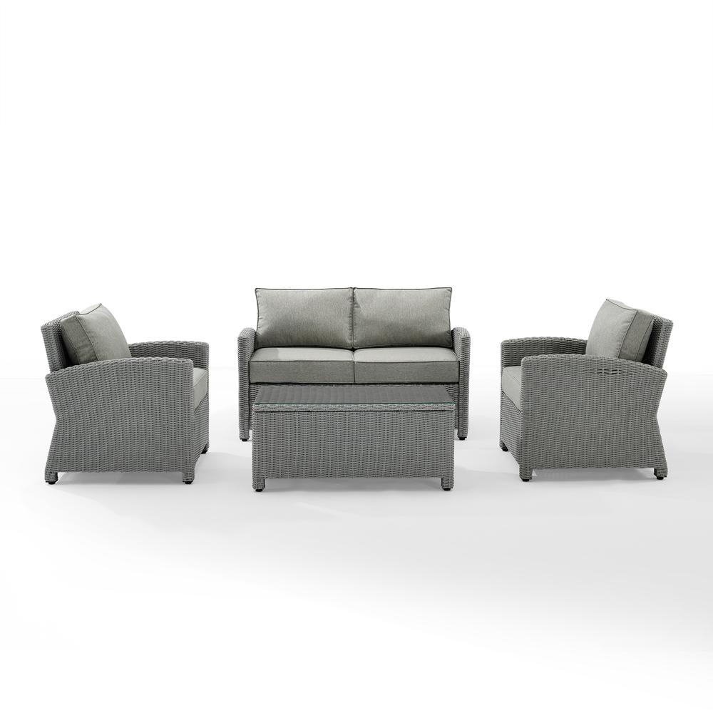 Bradenton 4Pc Outdoor Wicker Conversation Set Gray/Gray - Loveseat, 2 Arm Chairs, Glass Top Table. Picture 5