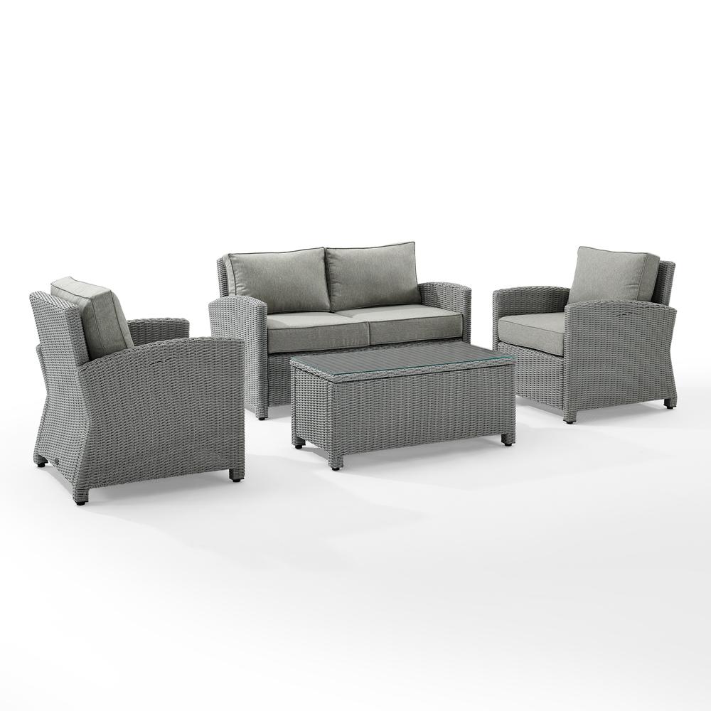 Bradenton 4Pc Outdoor Wicker Conversation Set Gray/Gray - Loveseat, 2 Arm Chairs, Glass Top Table. Picture 6