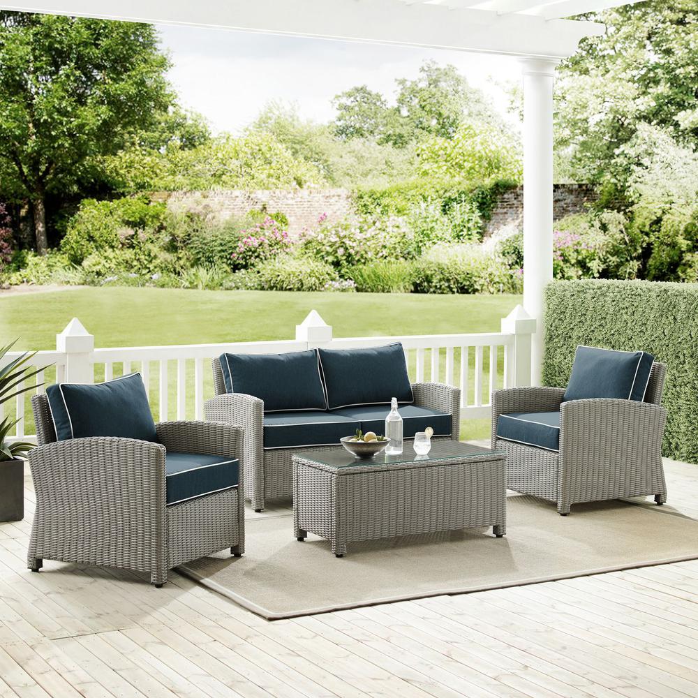 Bradenton 4Pc Outdoor Wicker Conversation Set Navy/Gray - Loveseat, Coffee Table, & 2 Arm Chairs. Picture 7