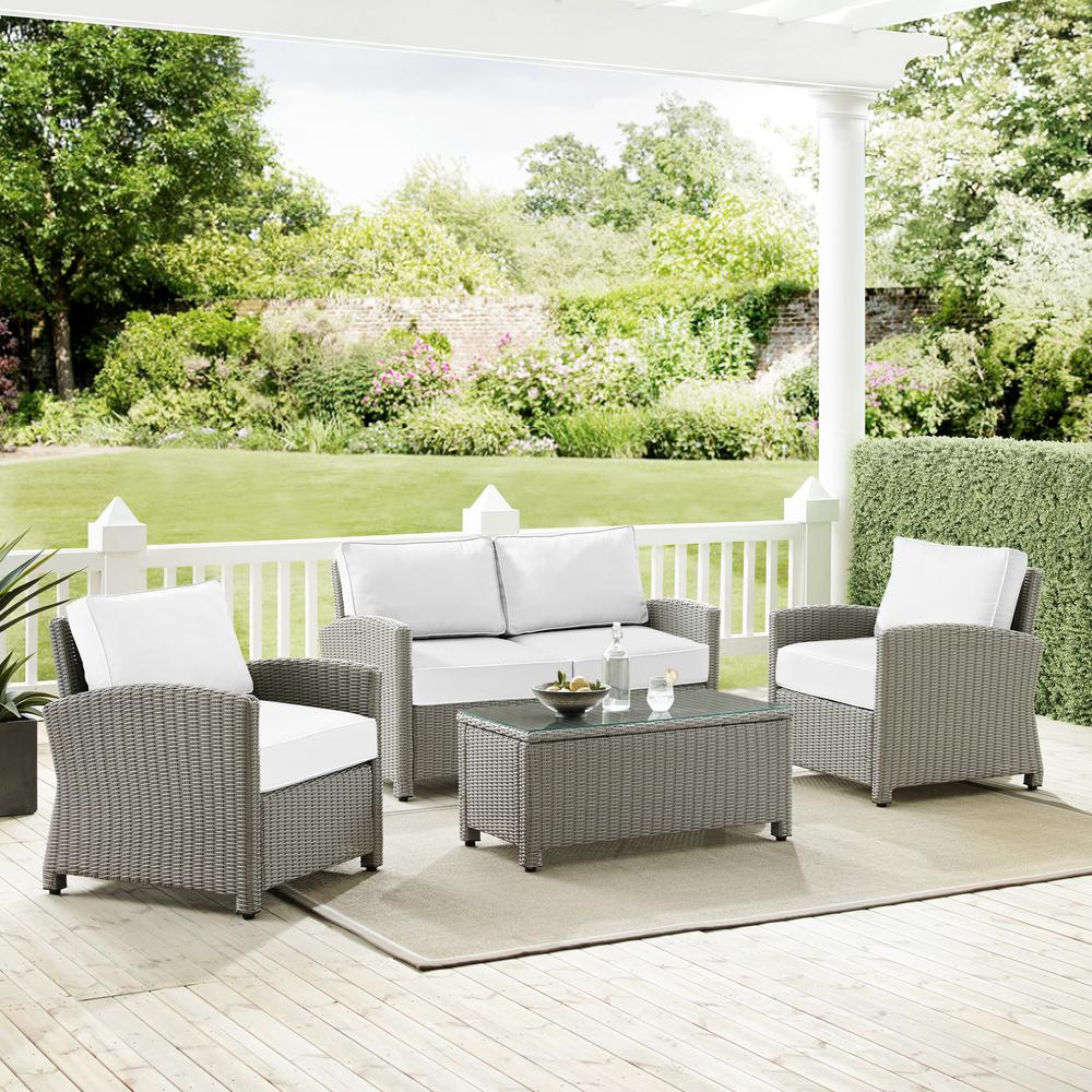 Bradenton 4Pc Outdoor Conversation Set - Sunbrella White/Gray - Loveseat, Coffee Table, & 2 Arm Chairs. Picture 1