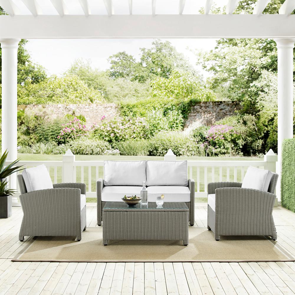 Bradenton 4Pc Outdoor Conversation Set - Sunbrella White/Gray - Loveseat, Coffee Table, & 2 Arm Chairs. Picture 2