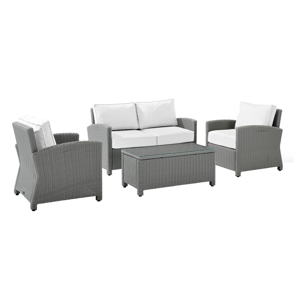 Bradenton 4Pc Outdoor Conversation Set - Sunbrella White/Gray - Loveseat, Coffee Table, & 2 Arm Chairs. Picture 14