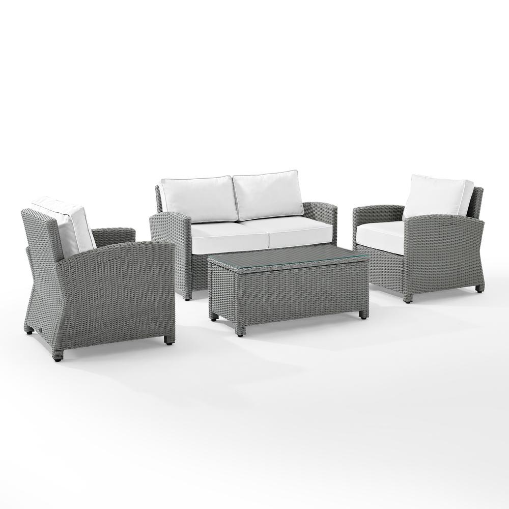 Bradenton 4Pc Outdoor Conversation Set - Sunbrella White/Gray - Loveseat, Coffee Table, & 2 Arm Chairs. Picture 6