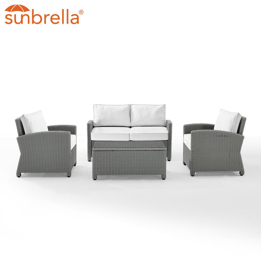 Bradenton 4Pc Outdoor Conversation Set - Sunbrella White/Gray - Loveseat, Coffee Table, & 2 Arm Chairs. Picture 7