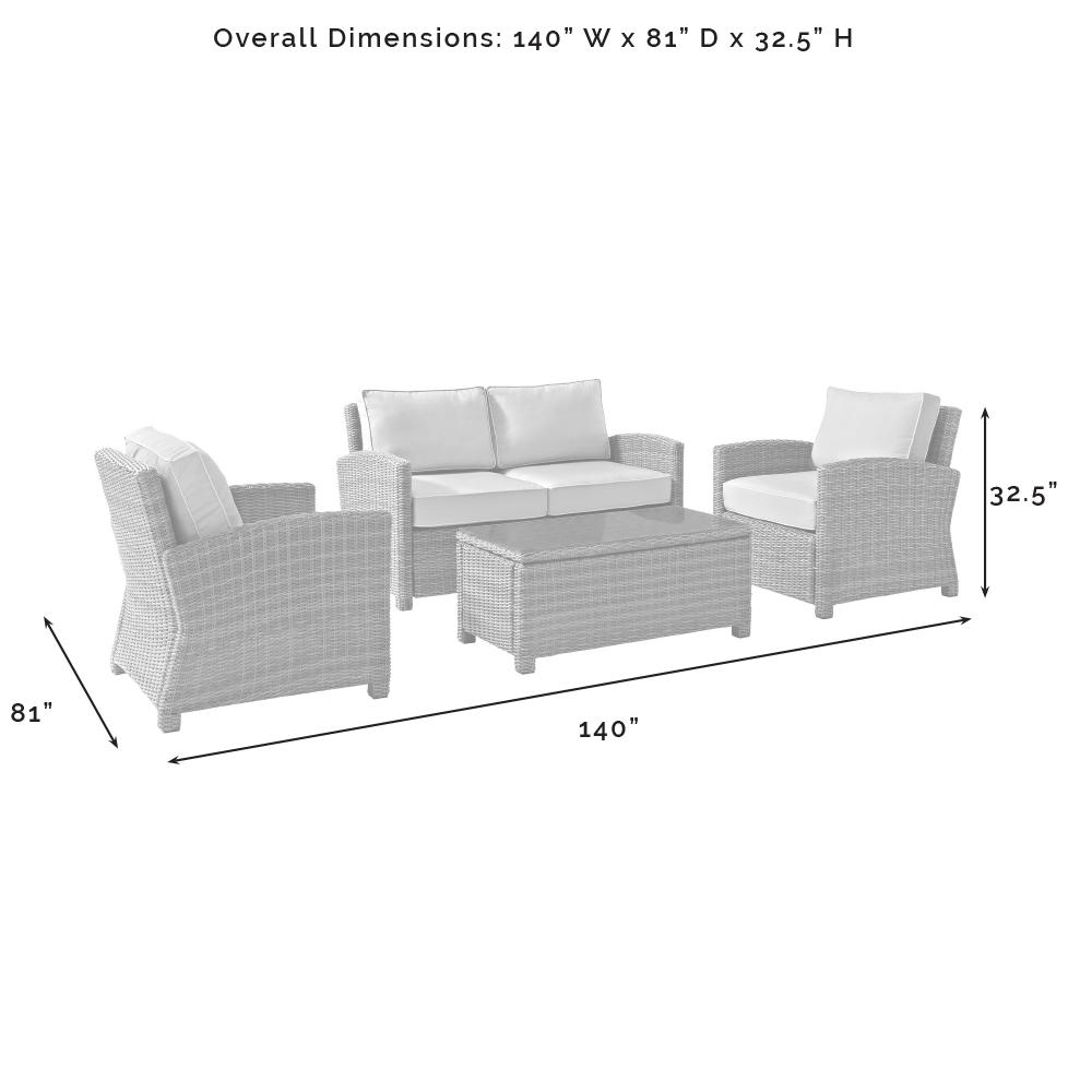 Bradenton 4Pc Outdoor Conversation Set - Sunbrella White/Gray - Loveseat, Coffee Table, & 2 Arm Chairs. Picture 10
