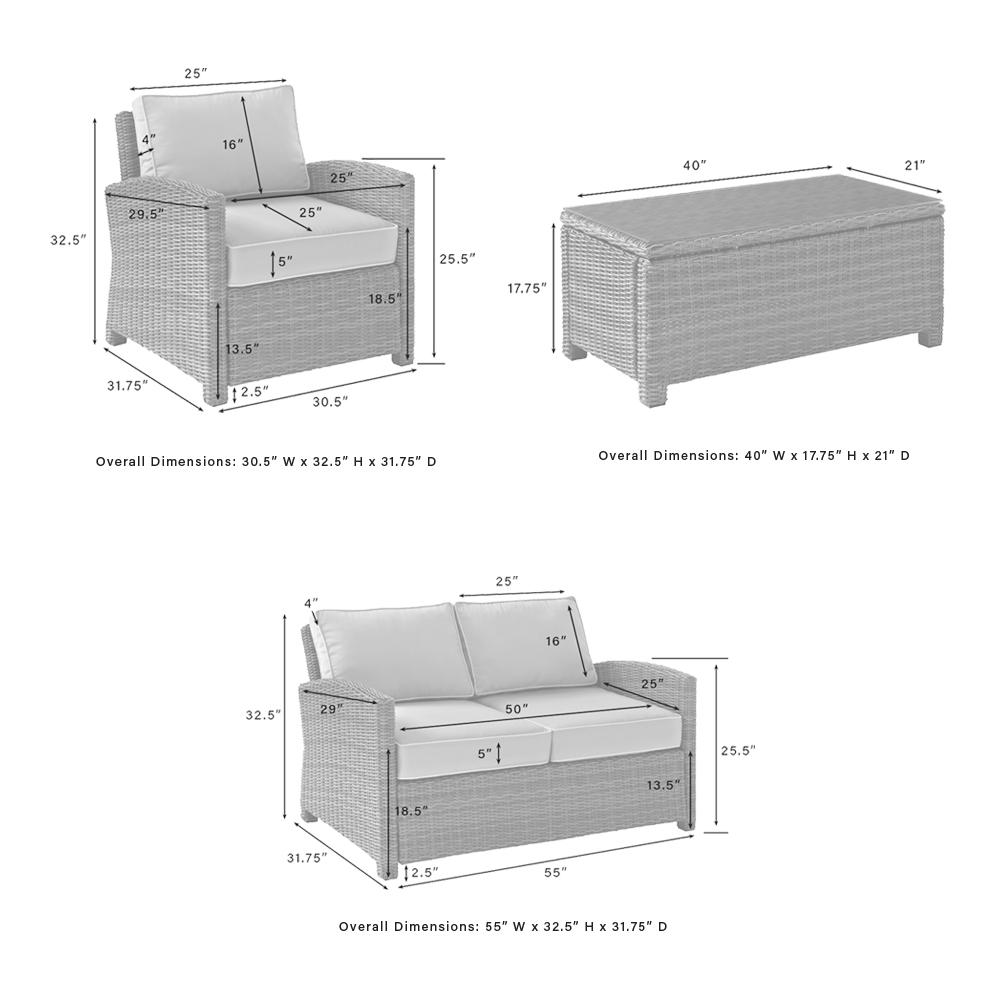 Bradenton 4Pc Outdoor Conversation Set - Sunbrella White/Gray - Loveseat, Coffee Table, & 2 Arm Chairs. Picture 13