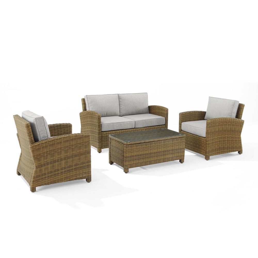 Bradenton 4Pc Outdoor Wicker Conversation Set Gray/Weathered Brown - Loveseat, Coffee Table, & 2 Arm Chairs. Picture 1