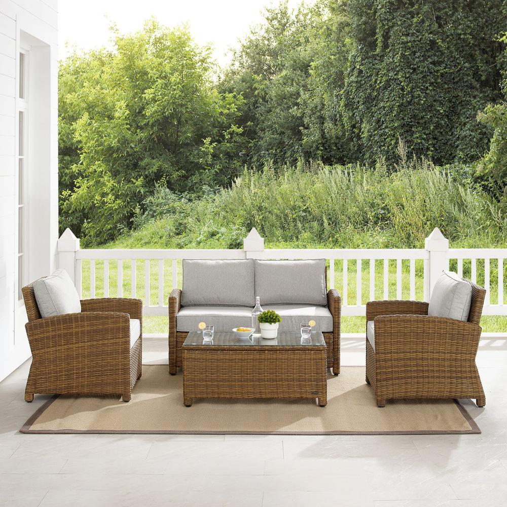 Bradenton 4Pc Outdoor Wicker Conversation Set Gray/Weathered Brown - Loveseat, Coffee Table, & 2 Arm Chairs. Picture 7