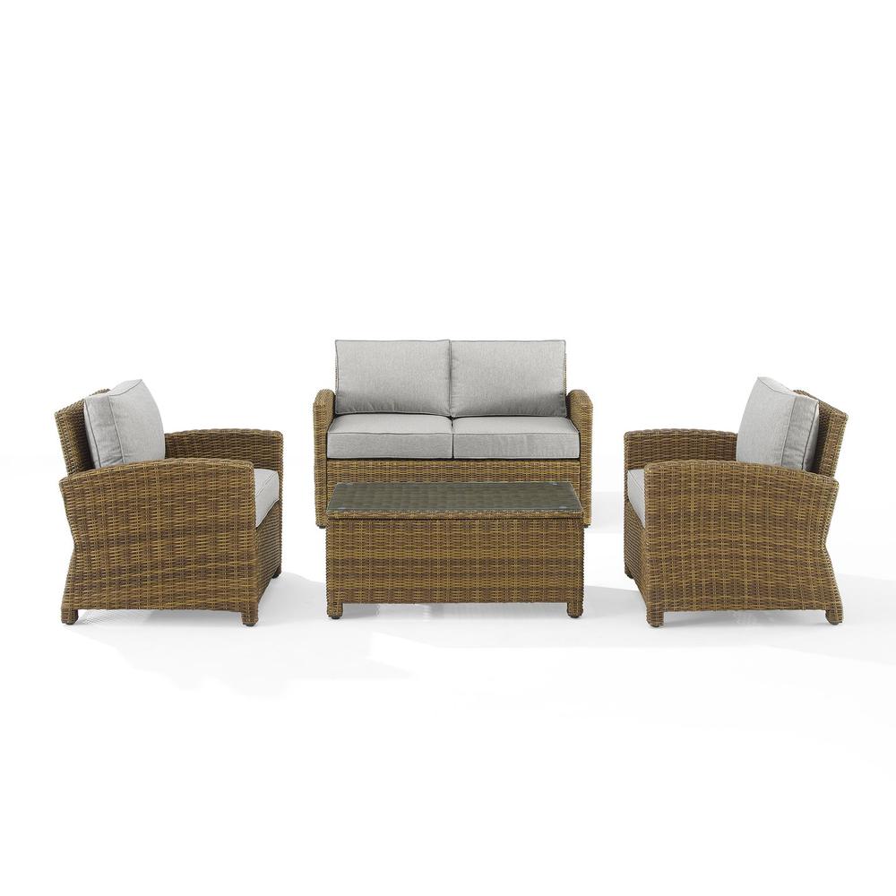 Bradenton 4Pc Outdoor Wicker Conversation Set Gray/Weathered Brown - Loveseat, Coffee Table, & 2 Arm Chairs. Picture 2