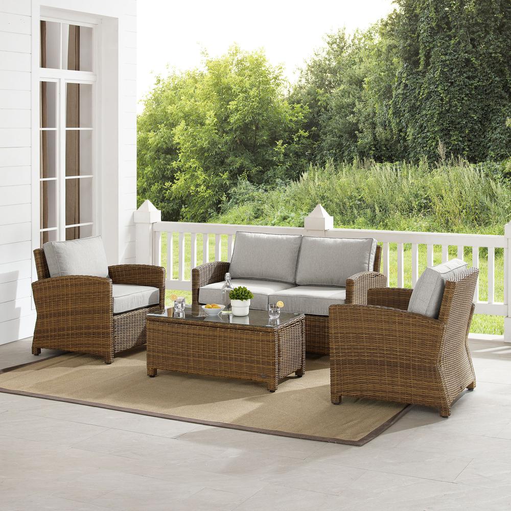 Bradenton 4Pc Outdoor Wicker Conversation Set Gray/Weathered Brown - Loveseat, Coffee Table, & 2 Arm Chairs. Picture 10