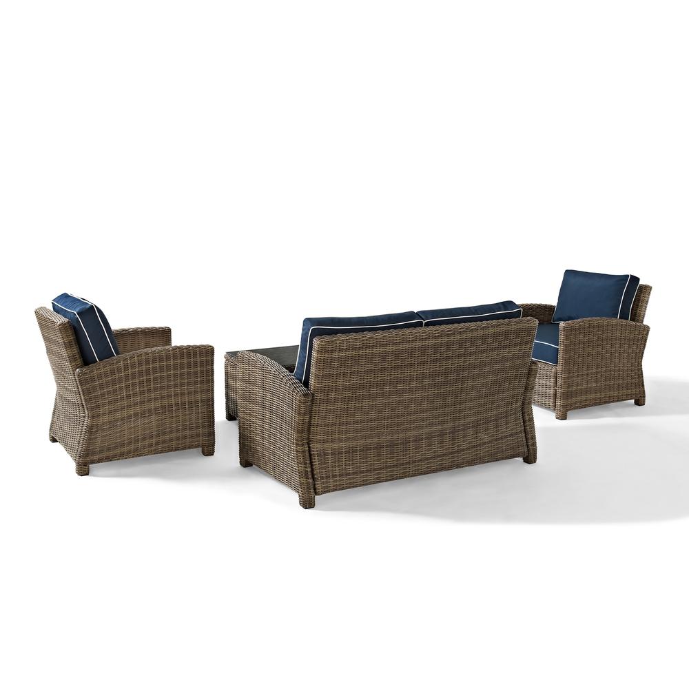 Bradenton 4Pc Outdoor Wicker Conversation Set Navy/Weathered Brown - Loveseat, 2 Arm Chairs, Glass Top Table. Picture 17
