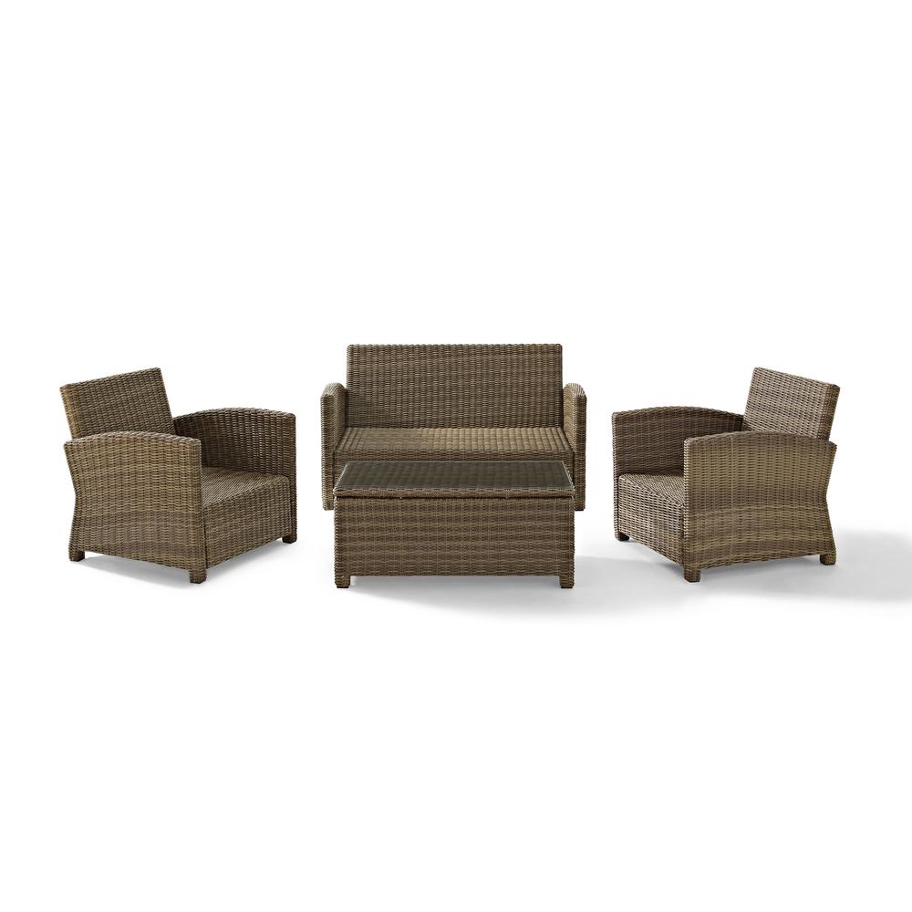 Bradenton 4Pc Outdoor Wicker Conversation Set Navy/Weathered Brown - Loveseat, 2 Arm Chairs, Glass Top Table. Picture 18