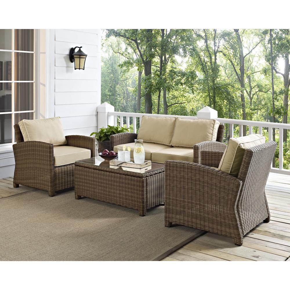 Bradenton 4Pc Outdoor Wicker Conversation Set Sand/Weathered Brown - Loveseat, 2 Arm Chairs, Glass Top Table. Picture 13