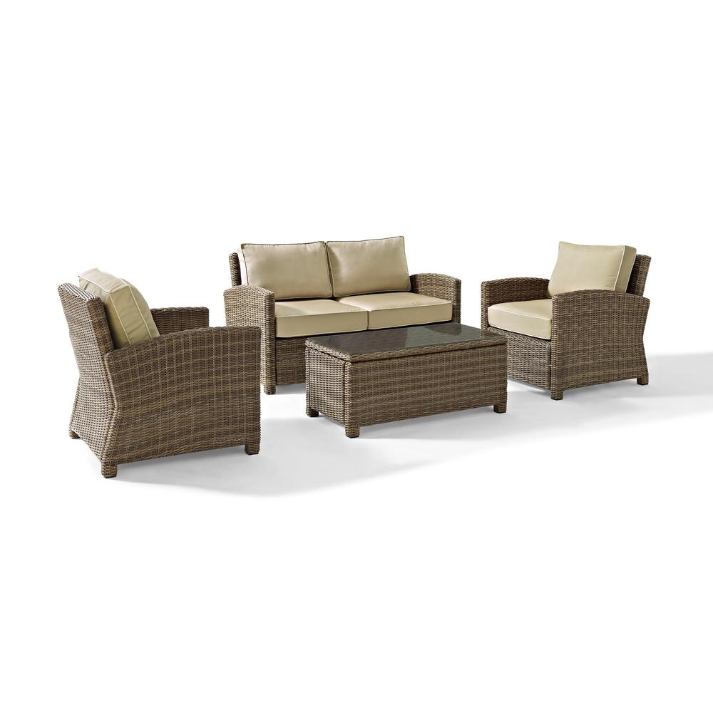 Bradenton 4Pc Outdoor Wicker Conversation Set Sand/Weathered Brown - Loveseat, 2 Arm Chairs, Glass Top Table. Picture 1