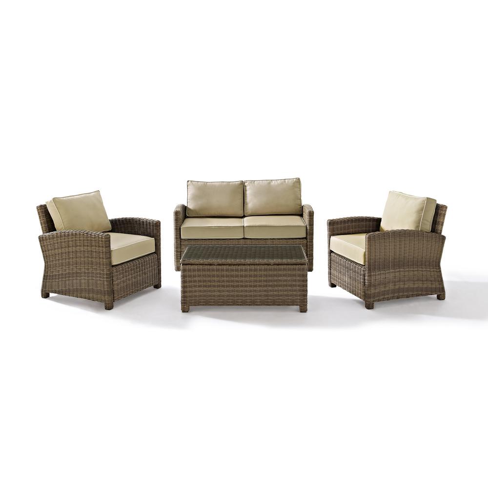 Bradenton 4Pc Outdoor Wicker Conversation Set Sand/Weathered Brown - Loveseat, 2 Arm Chairs, Glass Top Table. Picture 14