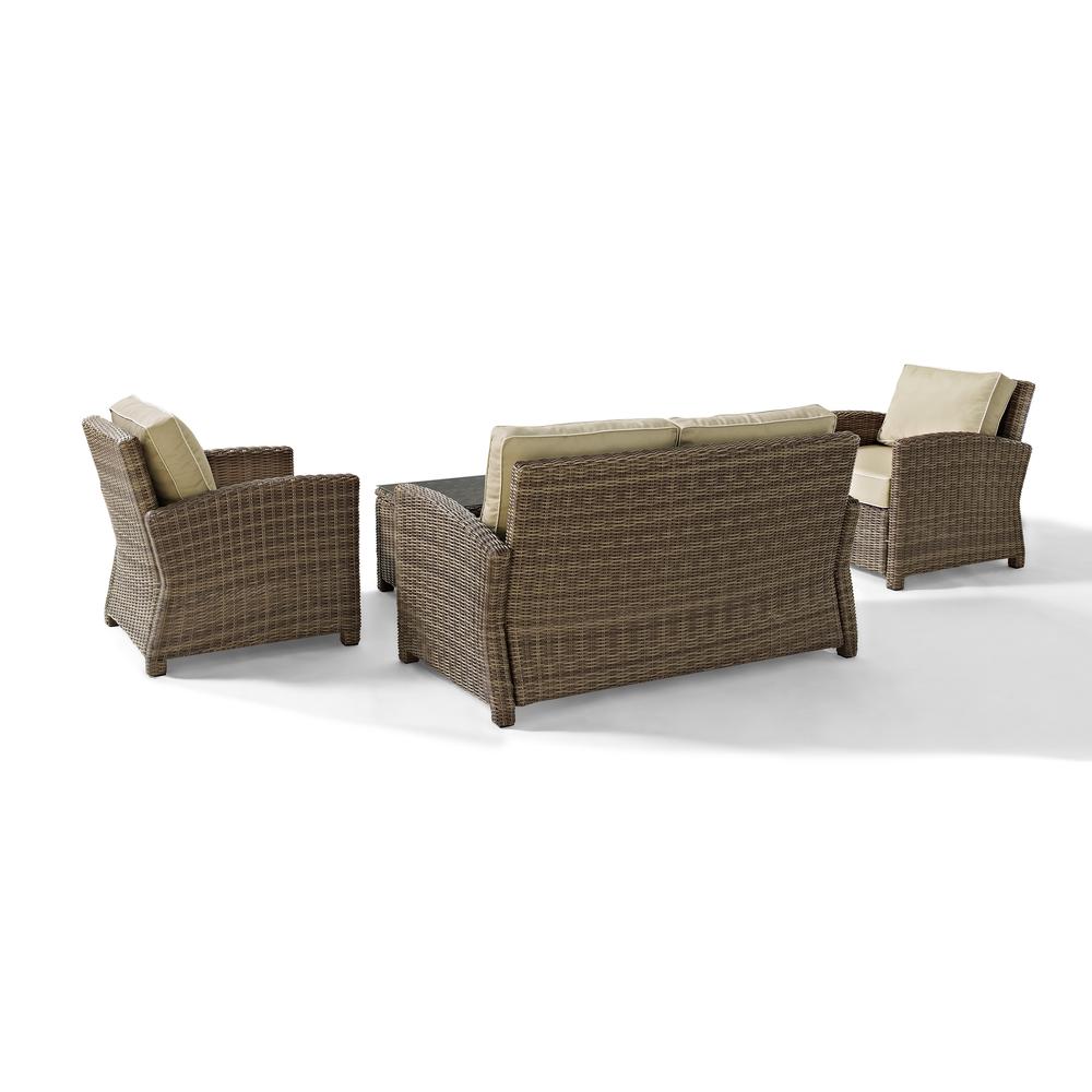 Bradenton 4Pc Outdoor Wicker Conversation Set Sand/Weathered Brown - Loveseat, 2 Arm Chairs, Glass Top Table. Picture 15