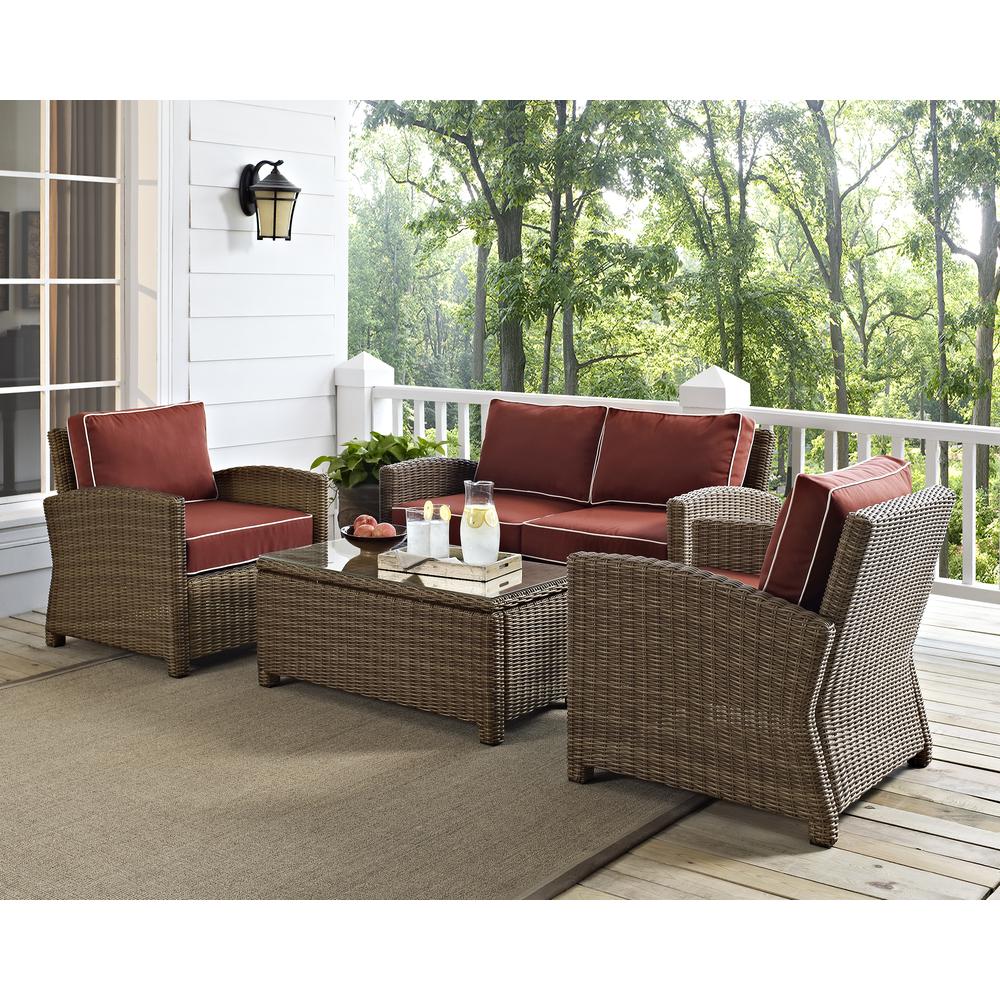Bradenton 4Pc Outdoor Wicker Conversation Set Sangria/Weathered Brown - Loveseat, Coffee Table, & 2 Arm Chairs. Picture 13