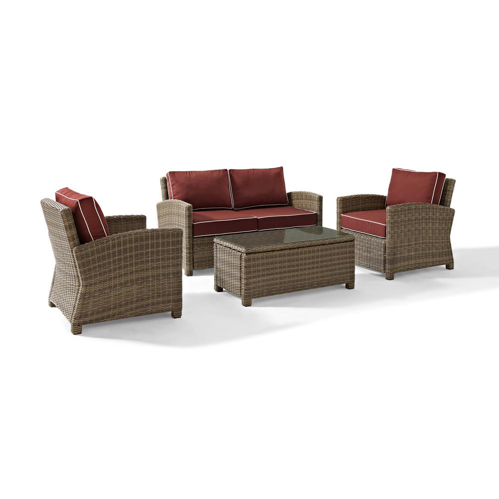 Bradenton 4Pc Outdoor Wicker Conversation Set Sangria/Weathered Brown - Loveseat, Coffee Table, & 2 Arm Chairs. Picture 1