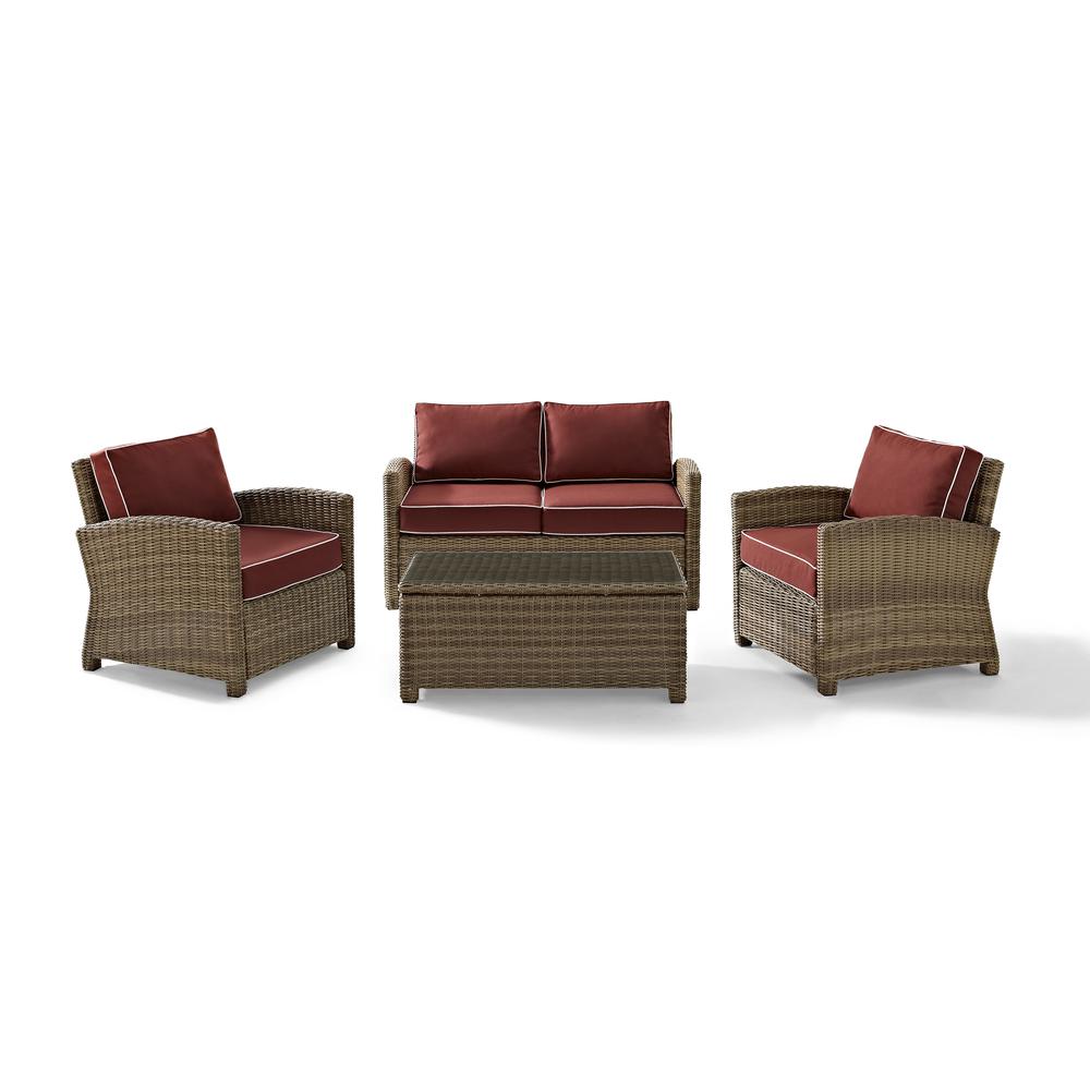 Bradenton 4Pc Outdoor Wicker Conversation Set Sangria/Weathered Brown - Loveseat, Coffee Table, & 2 Arm Chairs. Picture 14