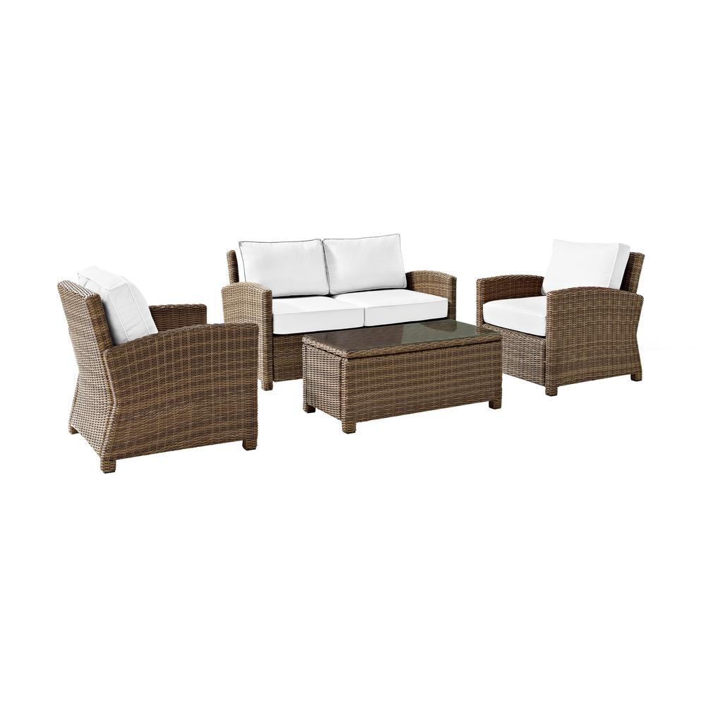 Bradenton 4Pc Outdoor Conversation Set - Sunbrella White/Weathered Brown - Loveseat, Coffee Table, & 2 Arm Chairs. Picture 18