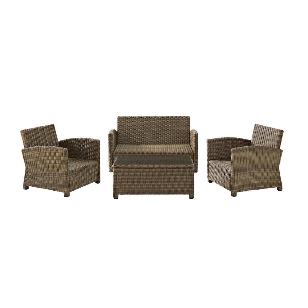 Bradenton 4Pc Outdoor Conversation Set - Sunbrella White/Weathered Brown - Loveseat, Coffee Table, & 2 Arm Chairs. Picture 8