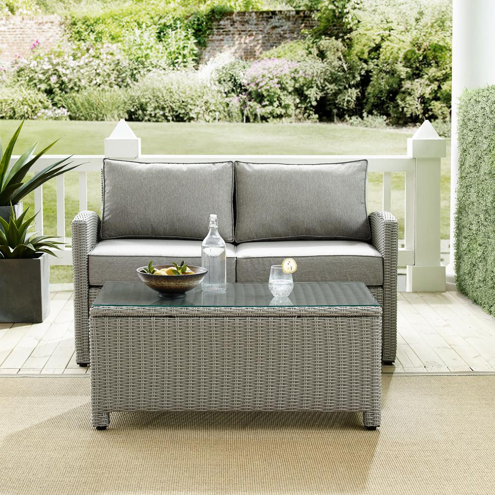 Bradenton 2Pc Outdoor Wicker Chat Set Gray/Gray - Loveseat, Glass Top Table. Picture 2